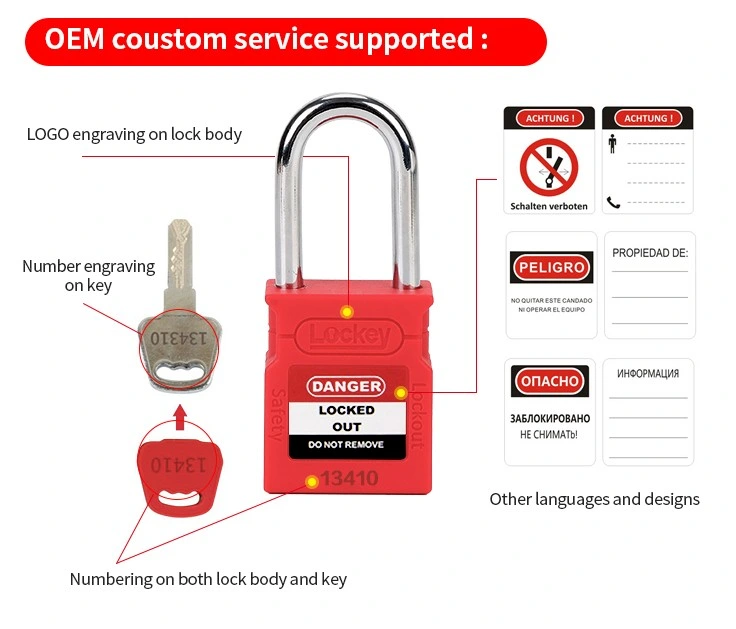 Insulation Keyed Differ Plastic Safety Padlock with 76mm Long Shackle