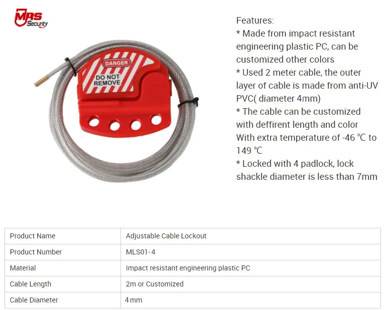 Industrial Device Safety Steel Insulation Wire Cable Lockout Tagout Adjustable Cable Lockout