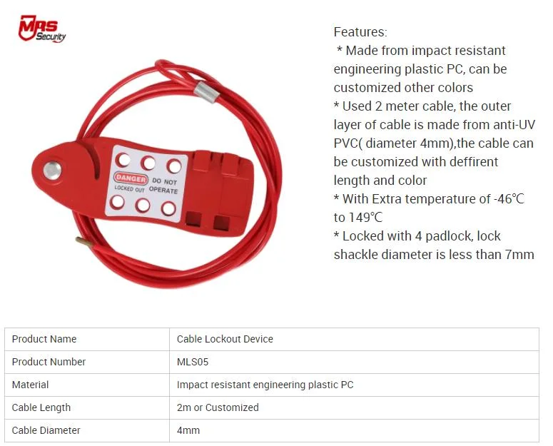 Customized Security Cable Lockout Device Industrial Cable Wire Seal Adjustable Lockout Tag Safety Cable Lockout